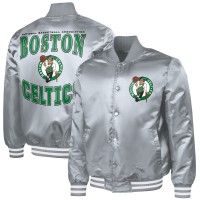 Boston Celtics G-III Sports by Carl Banks Gray Adaptive Bold Logo Satin Varsity Jacket