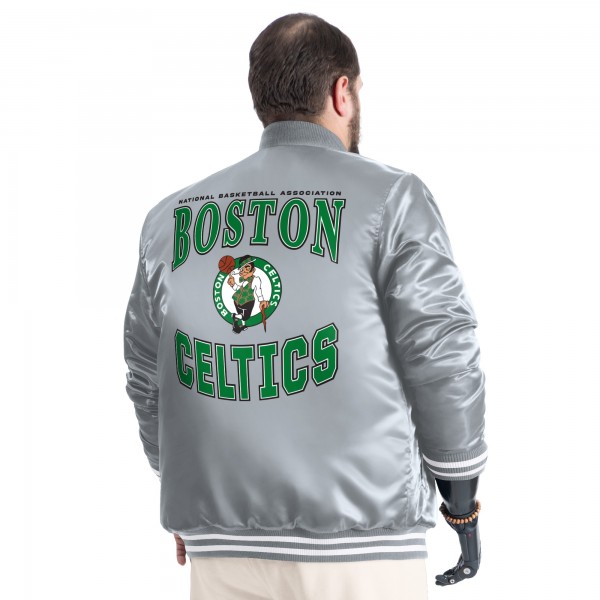 Boston Celtics G-III Sports by Carl Banks Gray Adaptive Bold Logo Satin Varsity Jacket