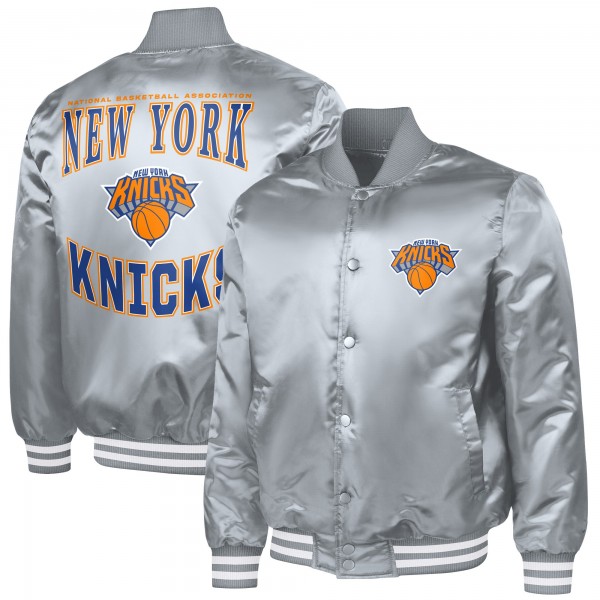 New York Knicks G-III Sports by Carl Banks Gray Adaptive Bold Logo Satin Varsity Jacket