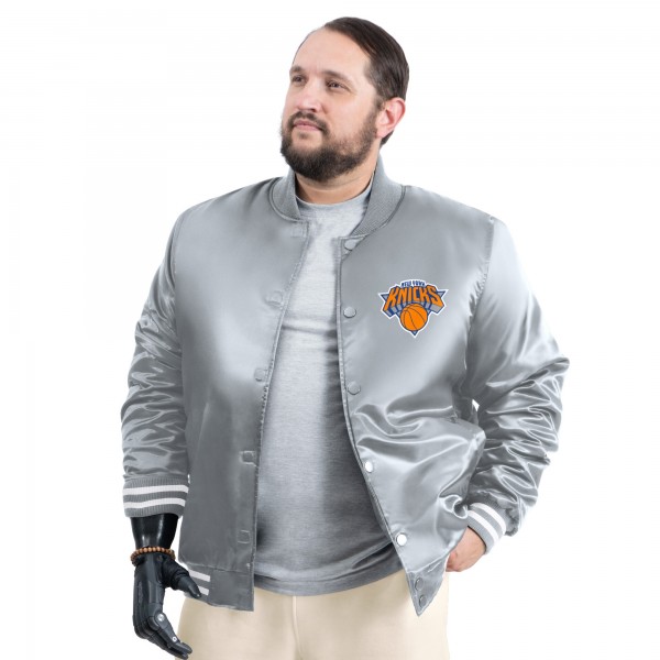 New York Knicks G-III Sports by Carl Banks Gray Adaptive Bold Logo Satin Varsity Jacket