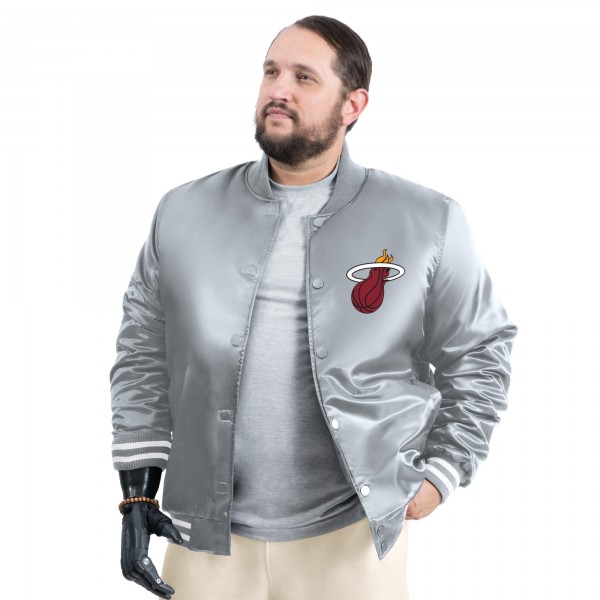 Miami Heat G-III Sports by Carl Banks Gray Adaptive Bold Logo Satin Varsity Jacket