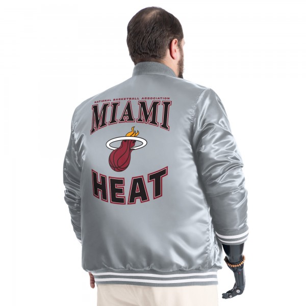 Miami Heat G-III Sports by Carl Banks Gray Adaptive Bold Logo Satin Varsity Jacket