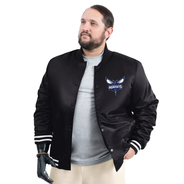 Куртка Charlotte Hornets G-III Sports by Carl Banks Black Adaptive Bold Logo Satin Varsity