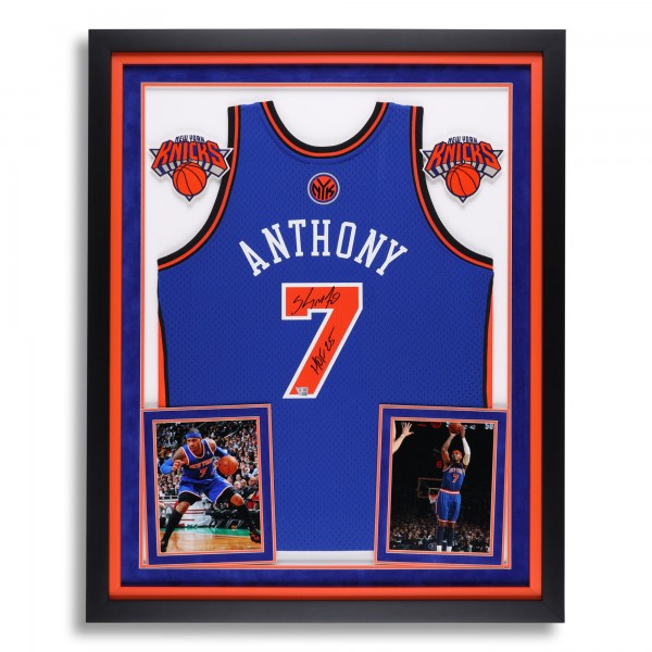 Carmelo Anthony New York Knicks Autographed Fanatics Authentic Deluxe Framed Blue Mitchell & Ness 2010-11 Swingman Jersey with HOF 25 Inscription