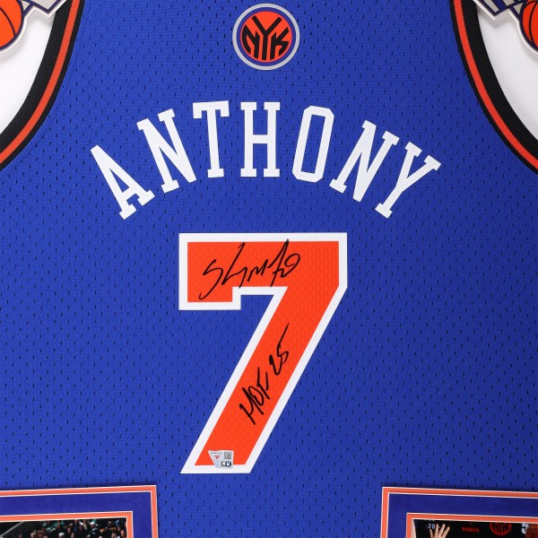 Carmelo Anthony New York Knicks Autographed Fanatics Authentic Deluxe Framed Blue Mitchell & Ness 2010-11 Swingman Jersey with HOF 25 Inscription