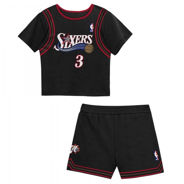 Toddler Philadelphia 76ers Allen Iverson Mitchell & Ness Black 2-Piece Play by Place T-Shirt & Shorts Set