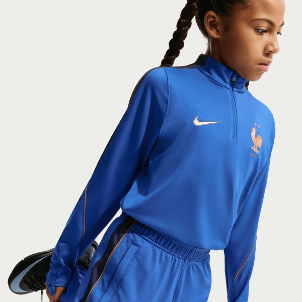 Подростковая France National Team Nike 2026 Strike Dri-FIT Long Sleeve Quarter-Zip Drill Top - Blue