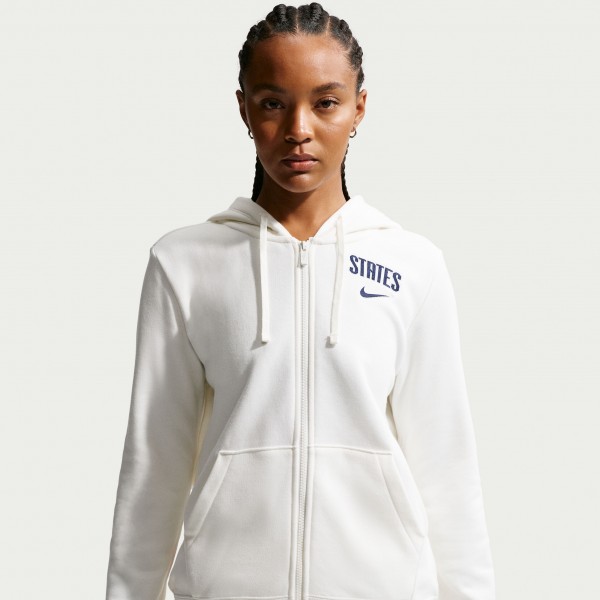 USMNT Nike WoClub Fleece Full-Zip Hoodie - White