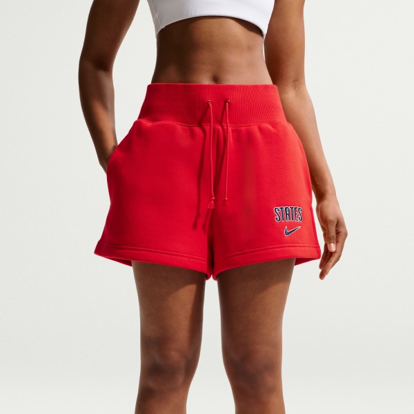 USMNT Nike Wo2026 Phoenix Fleece High-Waisted Shorts - Red