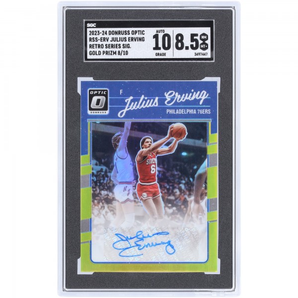 Julius Erving Philadelphia 76ers Autographed 2023-24 Panini Donruss Optic Gold Prizm Retro Series #RSS-ERV #8/10 SGC Authenticated 8.5/10 Card