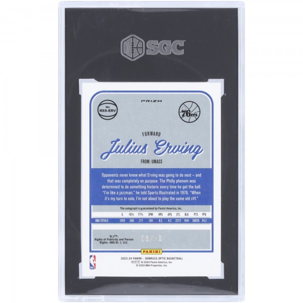 Julius Erving Philadelphia 76ers Autographed 2023-24 Panini Donruss Optic Gold Prizm Retro Series #RSS-ERV #8/10 SGC Authenticated 8.5/10 Card