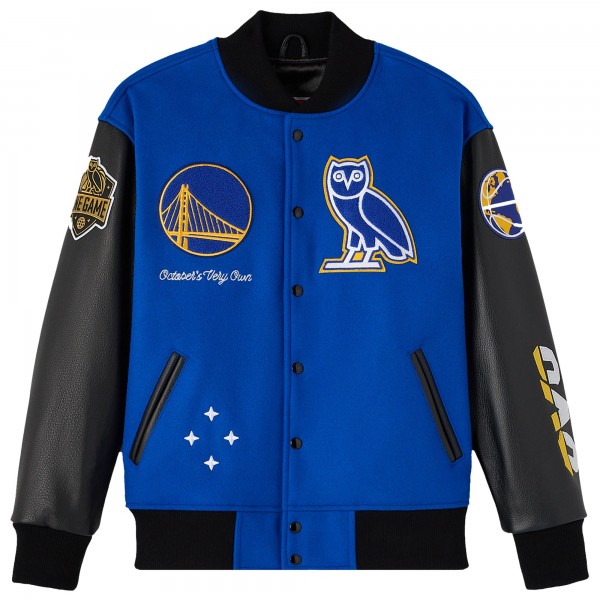 Golden State Warriors OVO x NBA Royal Full-Snap Varsity Jacket