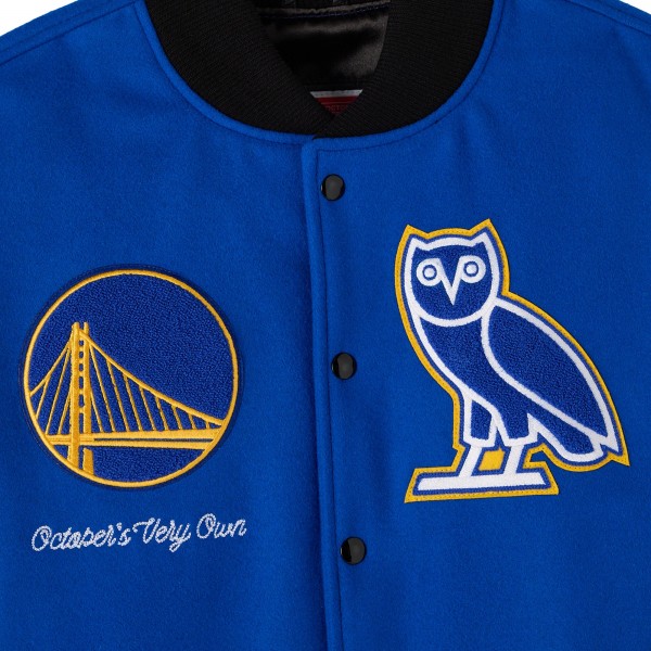 Golden State Warriors OVO x NBA Royal Full-Snap Varsity Jacket