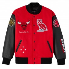 Chicago Bulls OVO x NBA Red Full-Snap Varsity Jacket