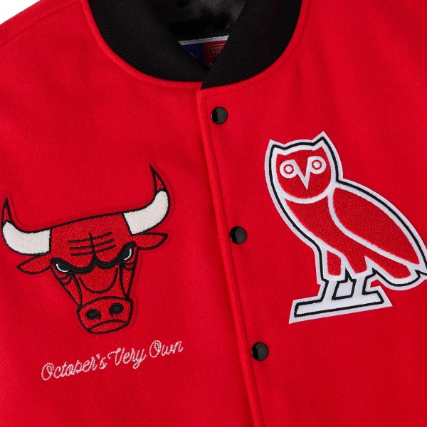 Chicago Bulls OVO x NBA Red Full-Snap Varsity Jacket