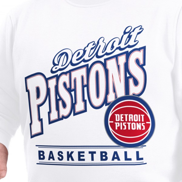 Detroit Pistons G-III Sports by Carl Banks White Adaptive Headliner Fleece Crewneck Sweatshirt