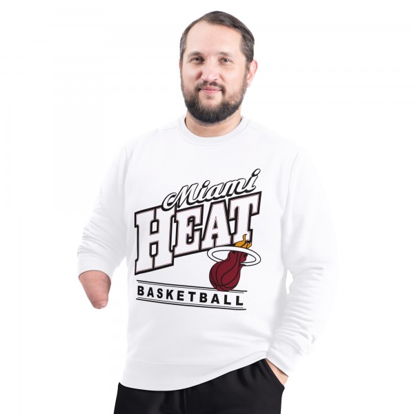 Miami Heat G-III Sports by Carl Banks White Adaptive Headliner Fleece Crewneck Sweatshirt