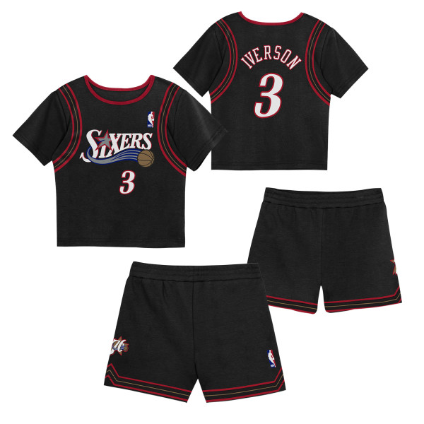 Футболка Preschool Philadelphia 76ers Allen Iverson Mitchell & Ness Black Play by Place Two-Pack & Shorts Set