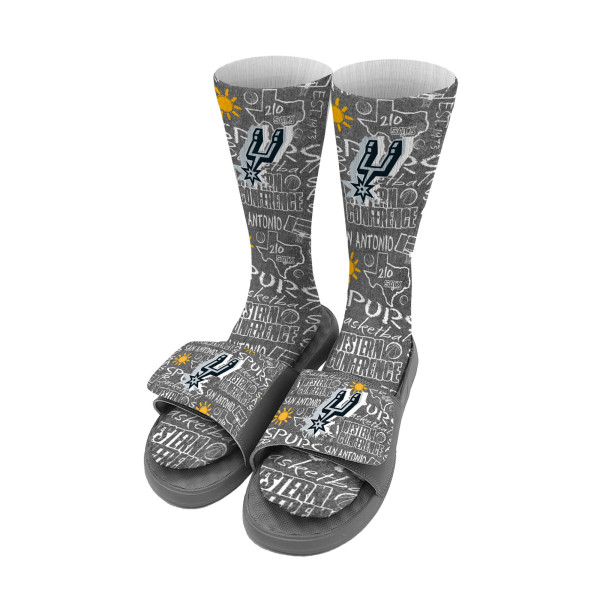 Unisex San Antonio Spurs ISlide Chalk Socks & Slide Sandals Bundle