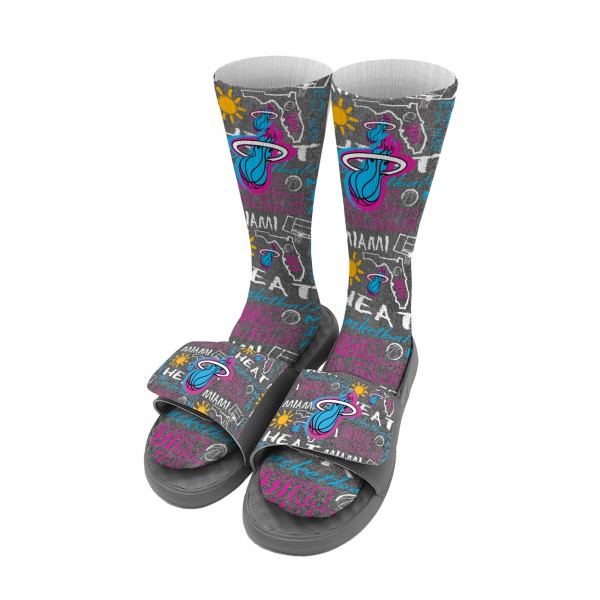 Unisex Miami Heat ISlide Chalk Socks & Slide Sandals Bundle