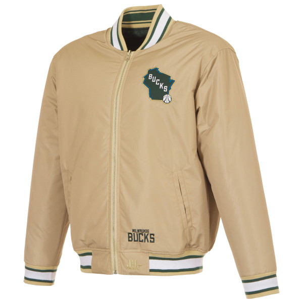 Milwaukee Bucks JH Design Cream/Hunter Green Reversible Full-Zip Flight Jacket