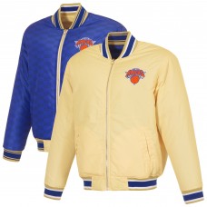 New York Knicks JH Design Cream/Blue Reversible Full-Zip Flight Jacket