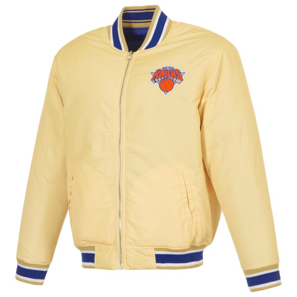 New York Knicks JH Design Cream/Blue Reversible Full-Zip Flight Jacket