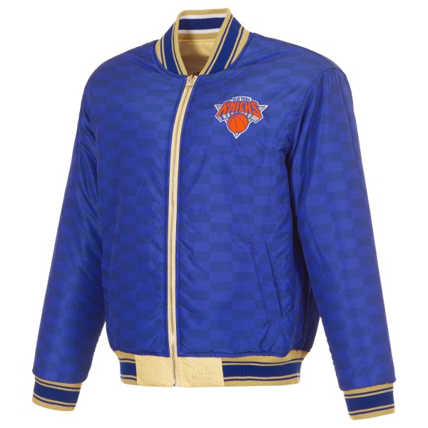 New York Knicks JH Design Cream/Blue Reversible Full-Zip Flight Jacket