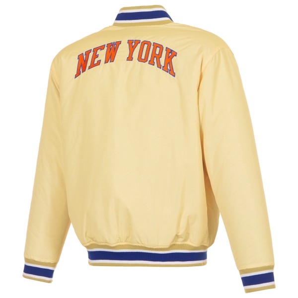 New York Knicks JH Design Cream/Blue Reversible Full-Zip Flight Jacket