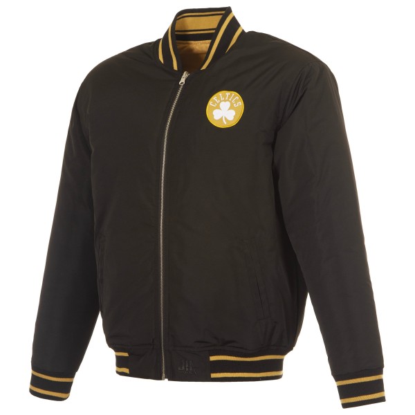 Boston Celtics JH Design Black/Gold Reversible Full-Zip Flight Jacket