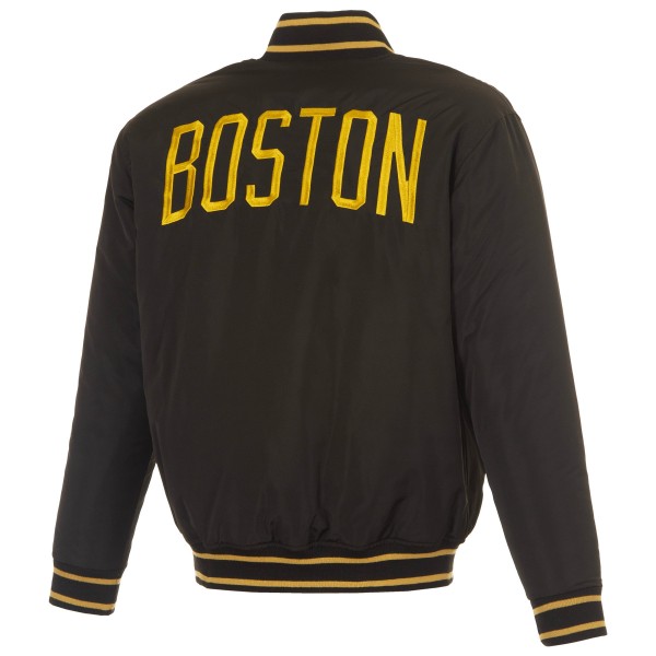 Boston Celtics JH Design Black/Gold Reversible Full-Zip Flight Jacket