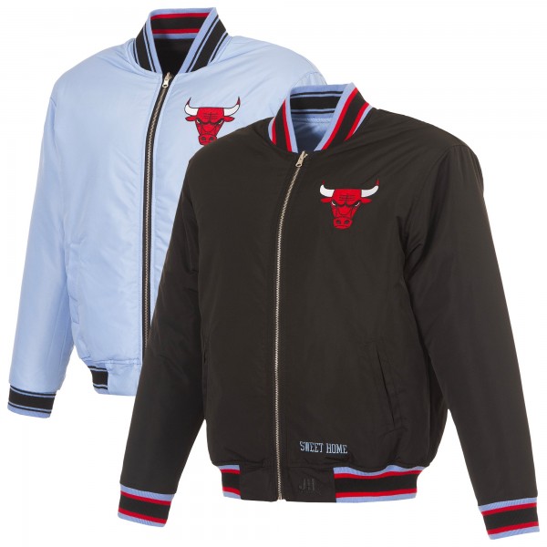 Chicago Bulls JH Design Black/Light Blue Reversible Full-Zip Flight Jacket