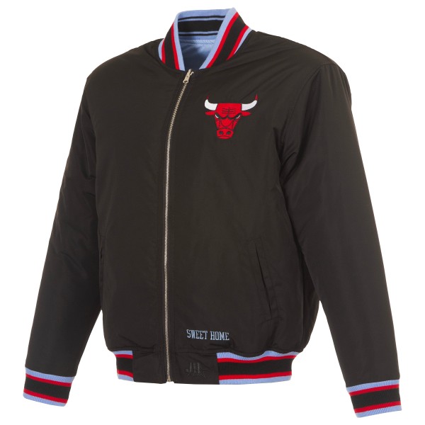 Chicago Bulls JH Design Black/Light Blue Reversible Full-Zip Flight Jacket