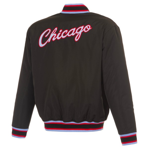 Chicago Bulls JH Design Black/Light Blue Reversible Full-Zip Flight Jacket