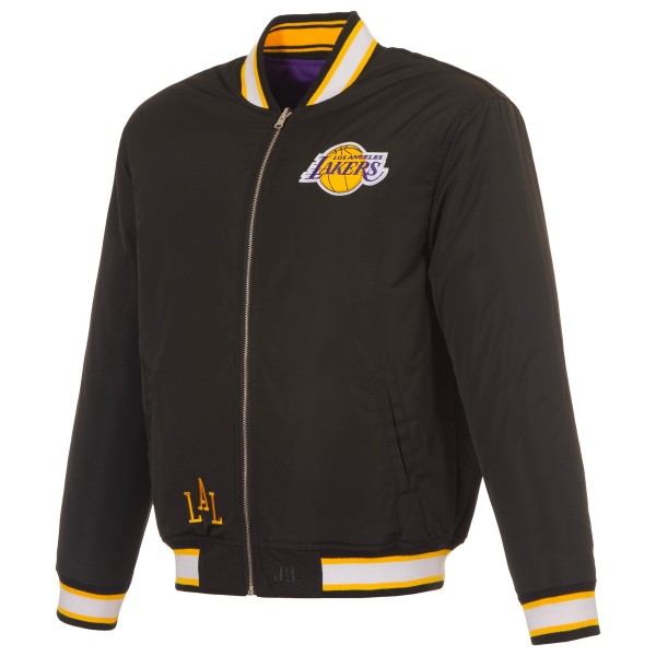 Los Angeles Lakers JH Design Black/Purple Reversible Full-Zip Flight Jacket