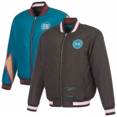Detroit Pistons JH Design Black/Teal Reversible Full-Zip Flight Jacket