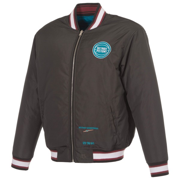 Detroit Pistons JH Design Black/Teal Reversible Full-Zip Flight Jacket
