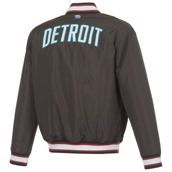 Detroit Pistons JH Design Black/Teal Reversible Full-Zip Flight Jacket