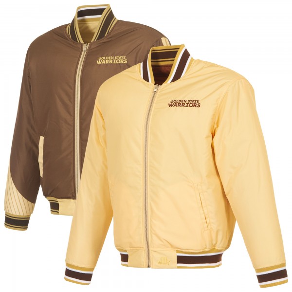 Golden State Warriors JH Design Cream/Brown Reversible Full-Zip Flight Jacket