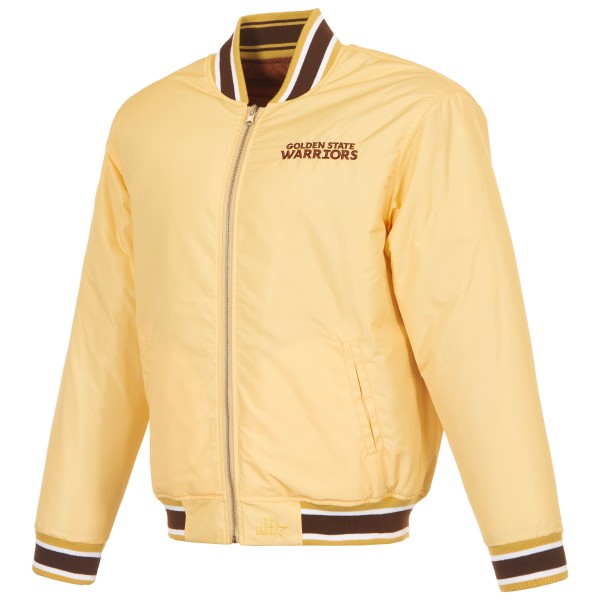 Golden State Warriors JH Design Cream/Brown Reversible Full-Zip Flight Jacket