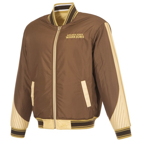Golden State Warriors JH Design Cream/Brown Reversible Full-Zip Flight Jacket