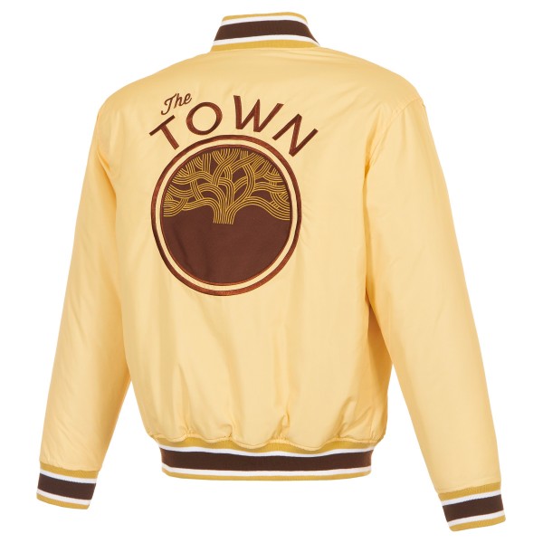 Golden State Warriors JH Design Cream/Brown Reversible Full-Zip Flight Jacket