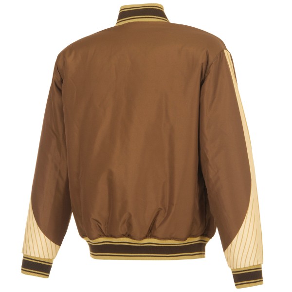Golden State Warriors JH Design Cream/Brown Reversible Full-Zip Flight Jacket