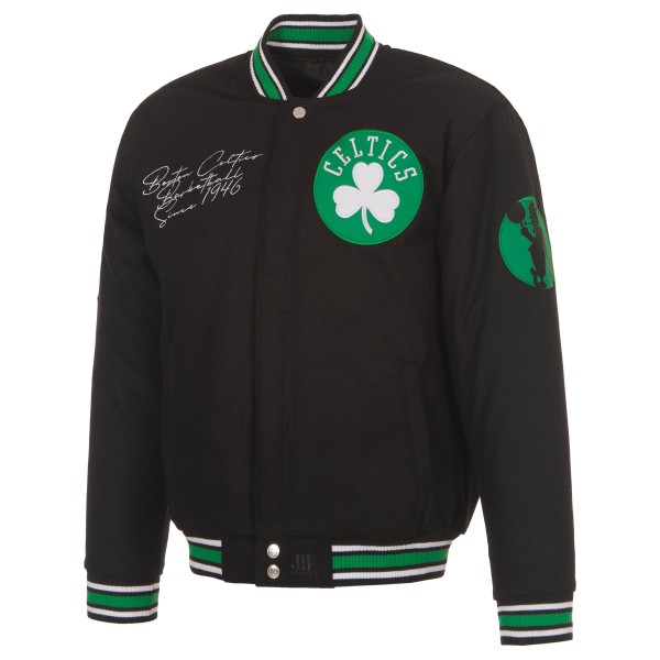 Boston Celtics JH Design Black Reversible Wool Full-Snap Jacket