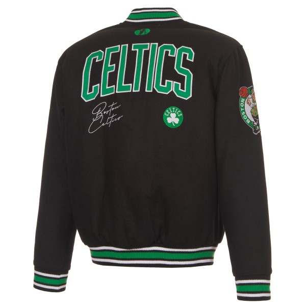 Boston Celtics JH Design Black Reversible Wool Full-Snap Jacket