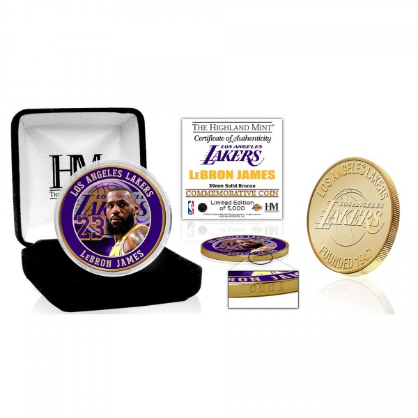 Los Angeles Lakers LeBron James Highland Mint 39mm Bronze Color Coin