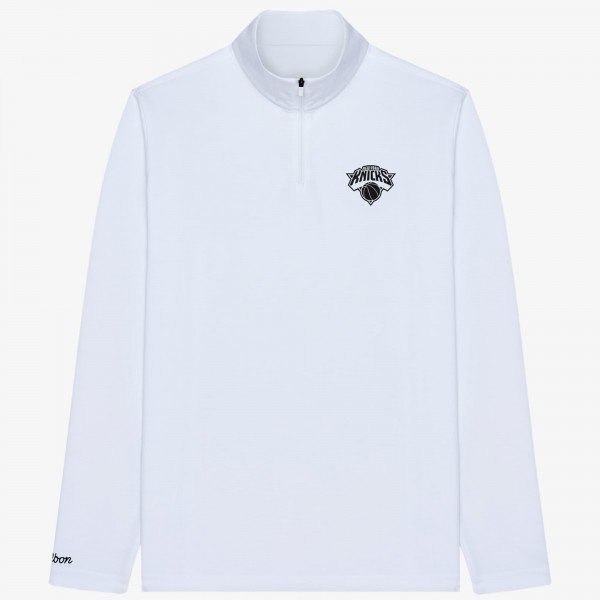 New York Knicks Malbon Golf White Evergreen Performance Quarter-Zip Pullover