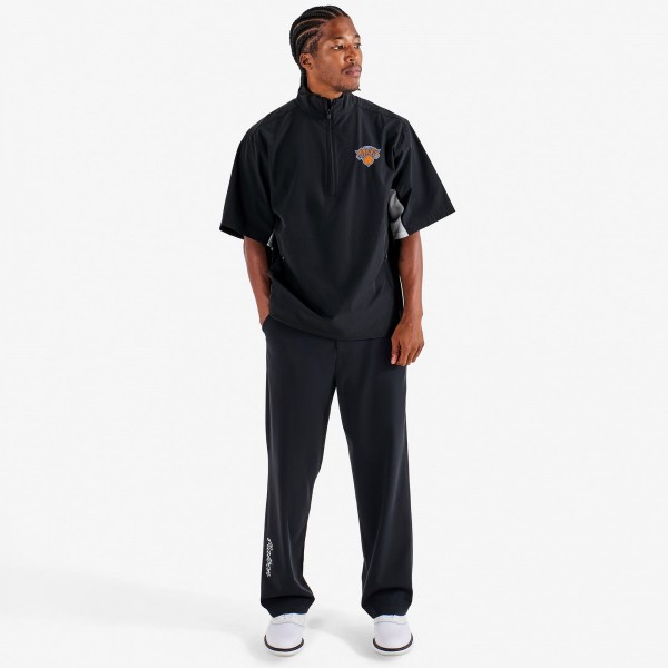 New York Knicks Malbon Golf Black Evergreen Nylon Windshirt