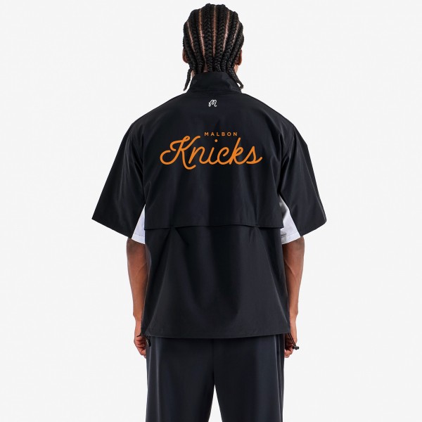 New York Knicks Malbon Golf Black Evergreen Nylon Windshirt