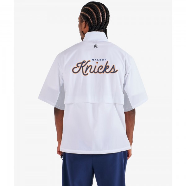 New York Knicks Malbon Golf White Evergreen Nylon Windshirt